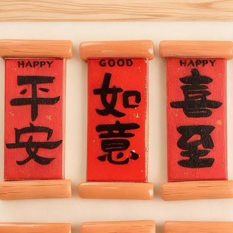 台灣現貨【新年祝福字牌】紅底祝福語中卡字牌 盆栽插花禮盒包裝DIY裝飾 一套10個隨機 新年佈置