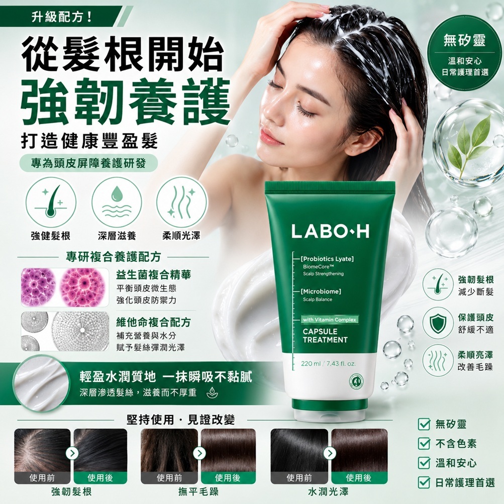 LABO-H 強健髮根益生菌&維他命膠囊護髮素(220ml)