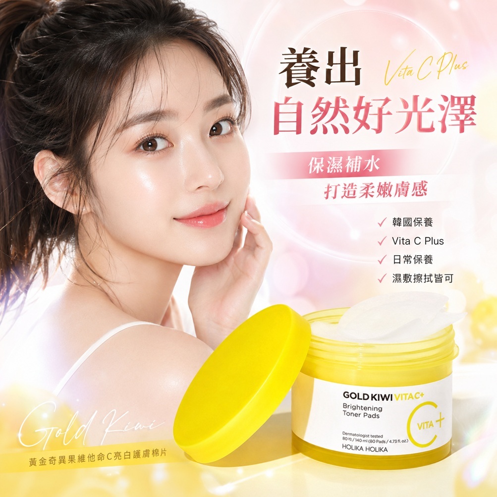 HOLIKA HOLIKA 黃金奇異果維他命C Plus亮白護膚棉片(80片)