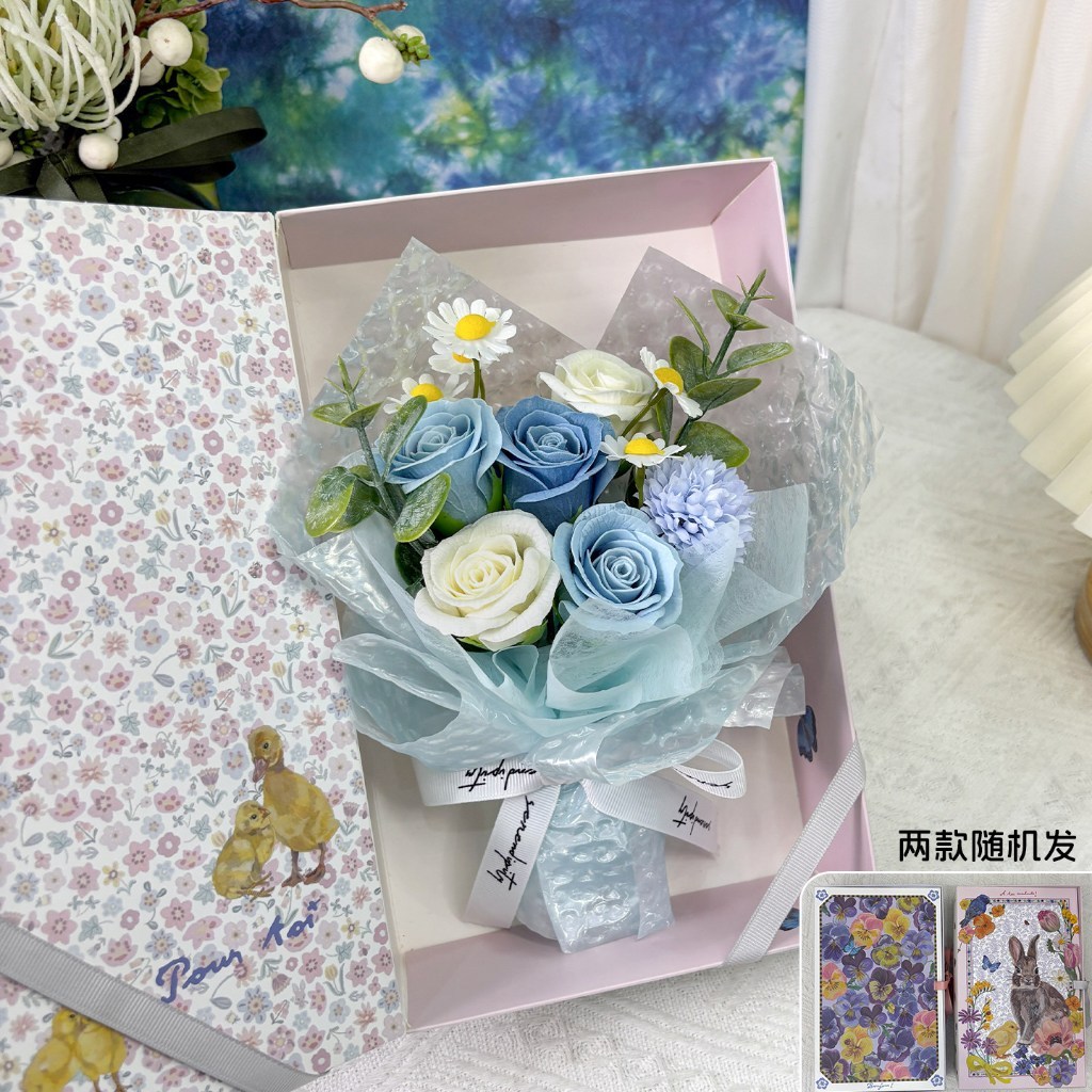 台灣現貨【永生香皂玫瑰花束】情人節紀念日告白送女友 乾燥風禮盒提袋 浪漫收藏 情人節花束 生日禮物