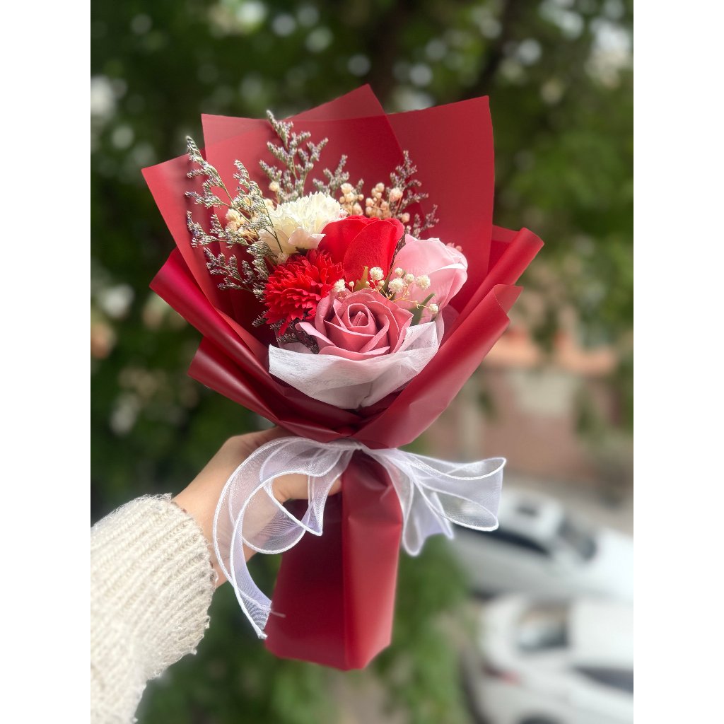 5朵｜粉紅康乃馨玫瑰,純花束（無提袋／無燈串）