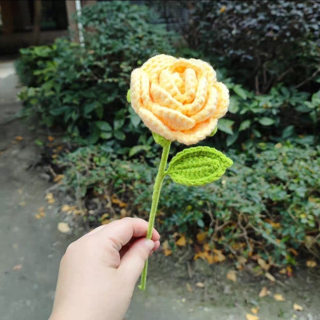 40cm針織玫瑰（香檳色）｜1支,花套（隨機款式）