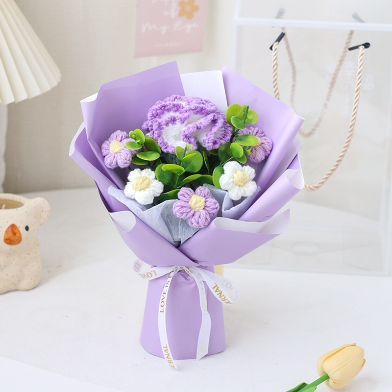 25cm康乃馨雛菊花束(紫),純花束（無提袋／無燈串）