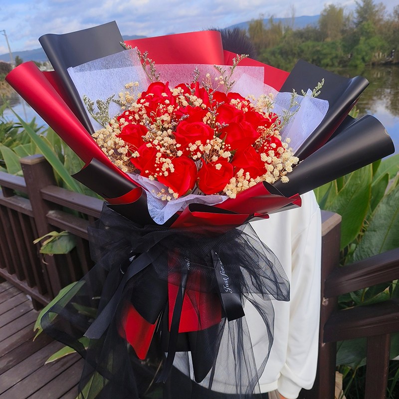 台灣現貨【流風回雪玫瑰花束】40cm19朵與30cm9朵紅玫瑰 情人節禮物 生日禮物 櫥窗提袋燈串 浪漫花禮