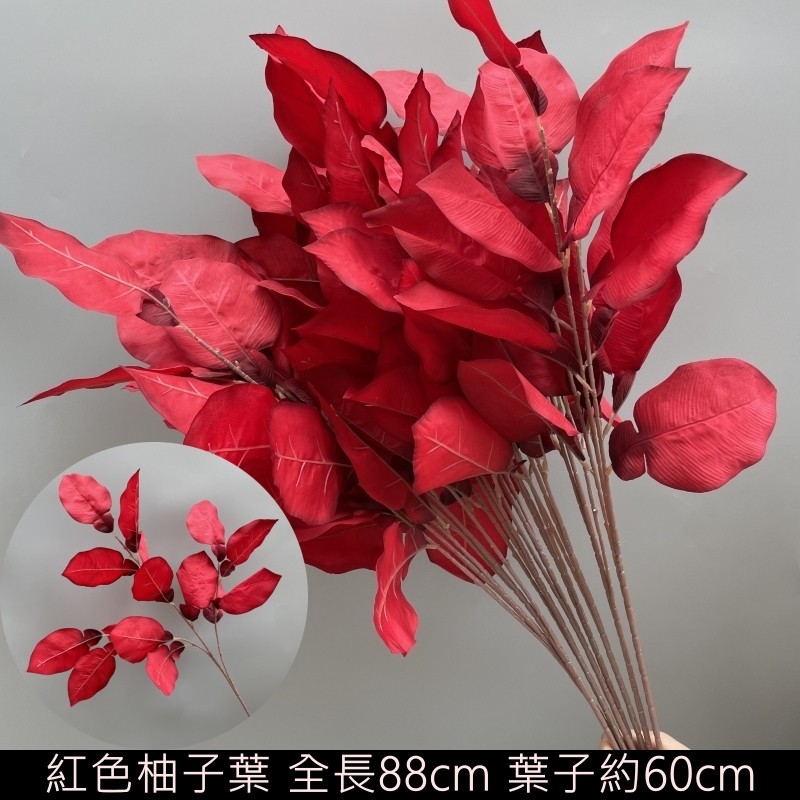 台灣現貨【仿真花藝配葉草材】尤加利蕨類紅葉綠葉 花束盆栽桌花門掛佈置 新年節慶花藝搭配材料 花藝材料 新年佈置