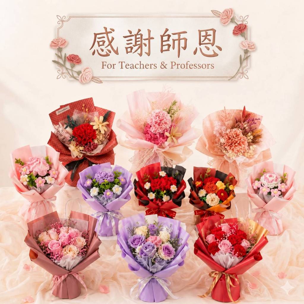 台灣現貨【送老師花束合集】送老師花束 康乃馨花束 禮盒 玫瑰 雛菊 小熊花束 生日禮物 香皂花 拍照 居家佈置 母親節