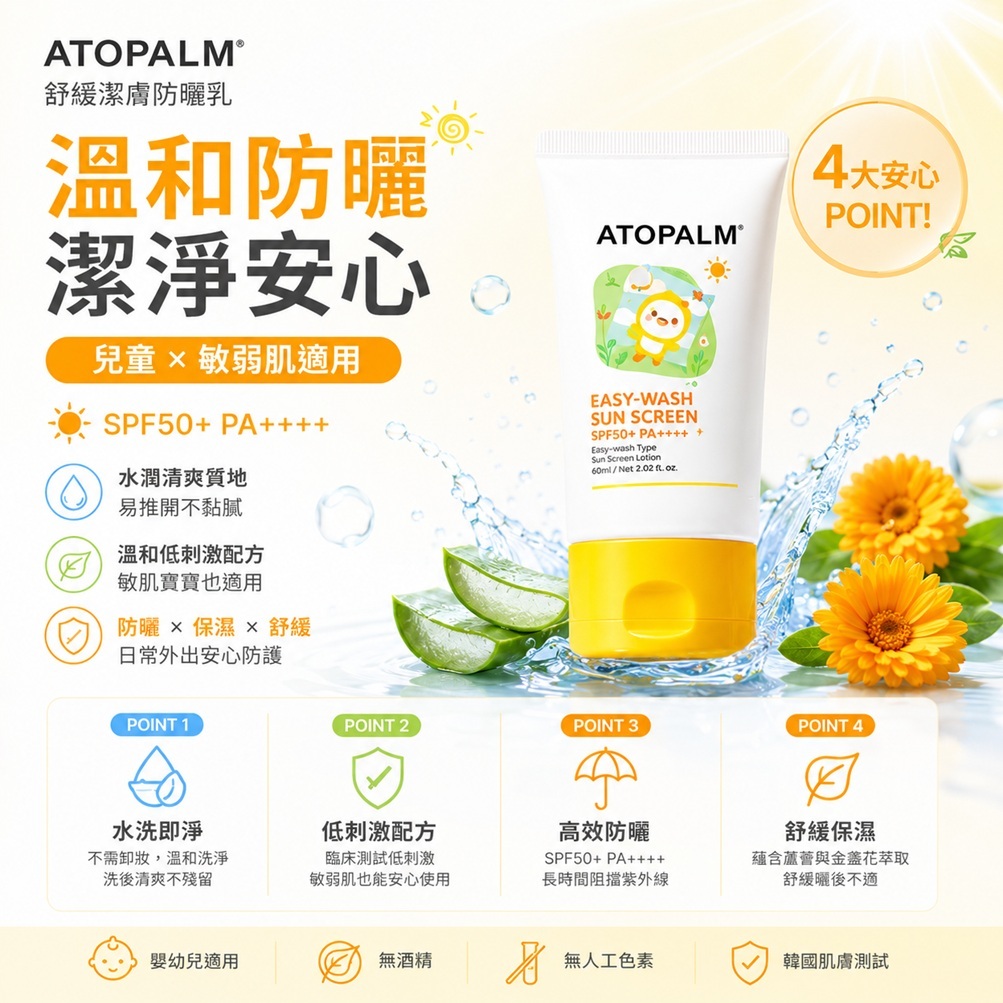 ATOPALM 愛多康 舒緩潔膚防曬乳 SPF50+ PA++++(60ml)