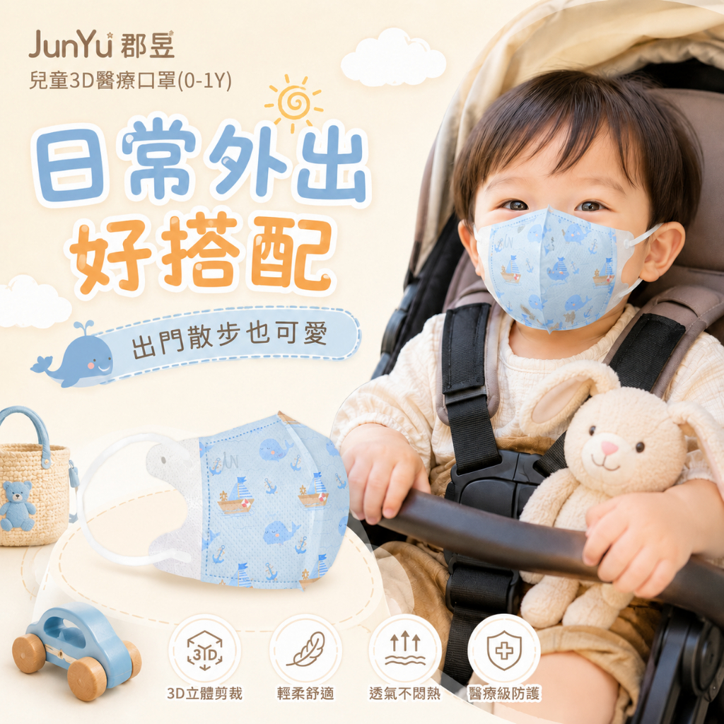 JunYu郡昱｜兒童3D醫療口罩(0-1Y)