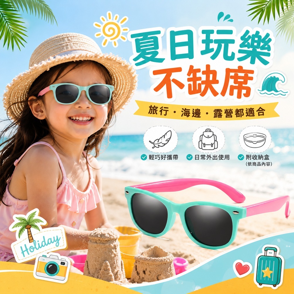 SOMNIUMBEBE 兒童用UV太陽眼鏡 + 硬殼眼鏡盒 (藍粉 /薄荷粉)