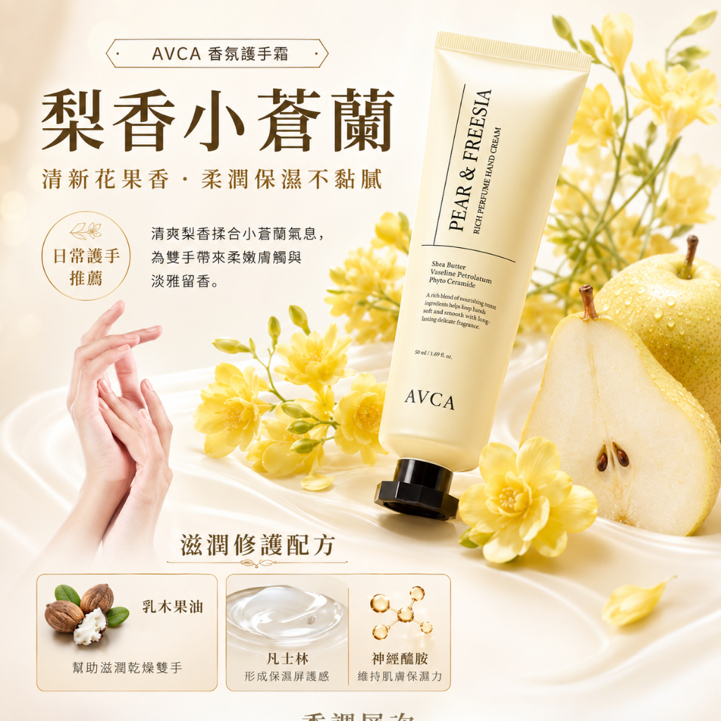 韓國 AVCA Rich 香氛護手霜 梨與小蒼蘭 50ml