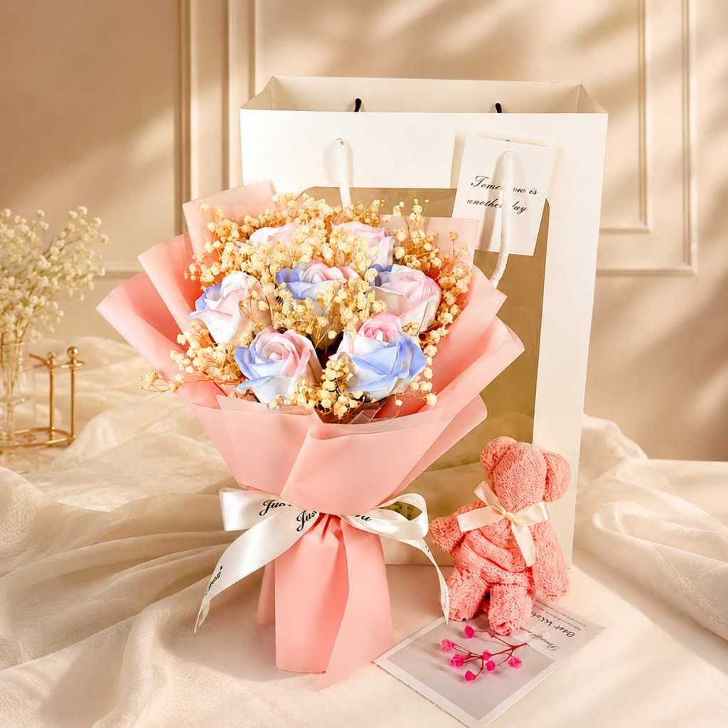 台灣現貨【7朵玫瑰花束】30cm玫瑰花束, 7朵玫瑰花束, 香檳紅玫瑰, 漸變藍玫瑰, 雙色粉玫瑰, 薔薇粉玫瑰, 情人