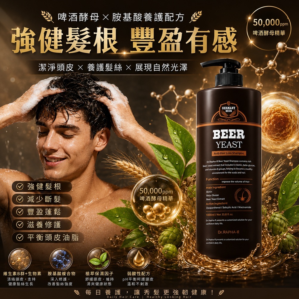 Dr.RAPHA-R 啤酒酵母強健髮根洗髮精 1000ml 韓國 植萃蛋白養護頭皮 豐盈蓬鬆 清爽潔淨 男女適用 大容量