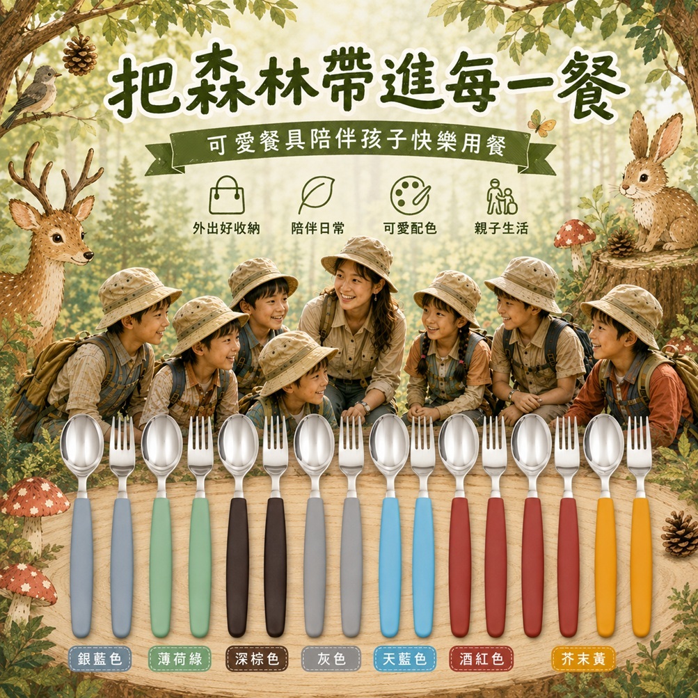 Kamome Kitchen 兒童湯匙叉子 + 收納盒組(湯匙+叉子+收納盒)
