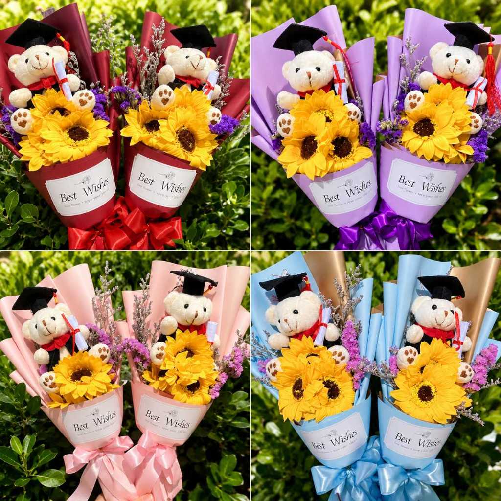 台灣現貨【畢業小熊香皂花束】35cm畢業小熊花束, 畢業香皂花束, 畢業熊花束, 向日葵畢業花束, 玫瑰畢業花束, 康乃