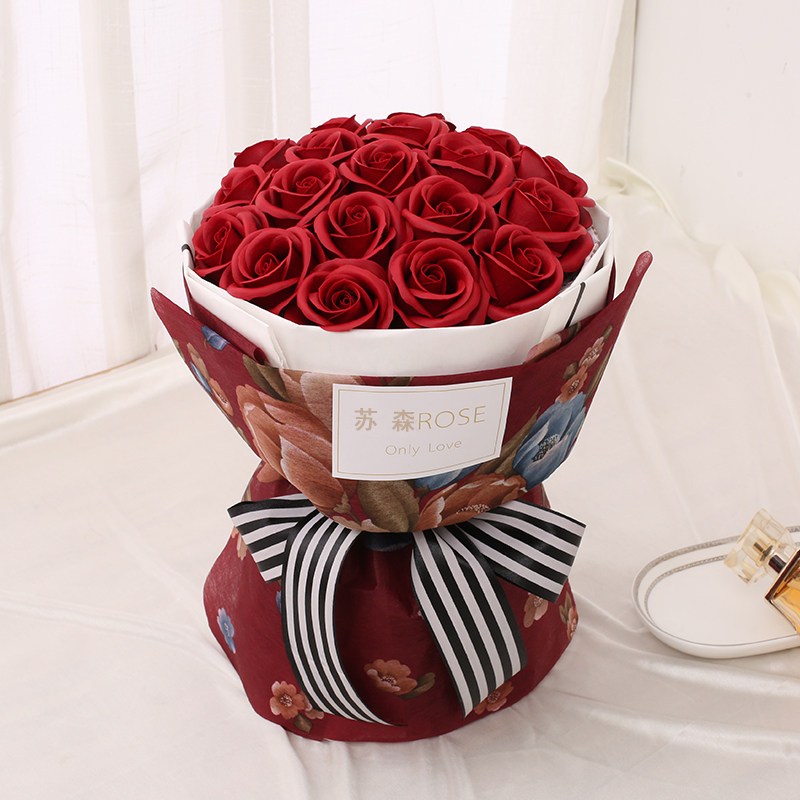 19 朵｜紅玫瑰花束(紅色包裝),純花束（無提袋／無燈串）