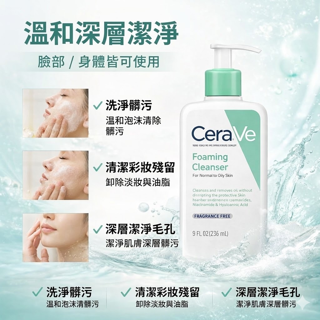 CeraVe 適樂膚 溫和泡沫潔膚露 473ml 洗面乳 深層清潔 控油清爽 敏感肌適用 三重神經醯胺保濕 溫和不乾澀