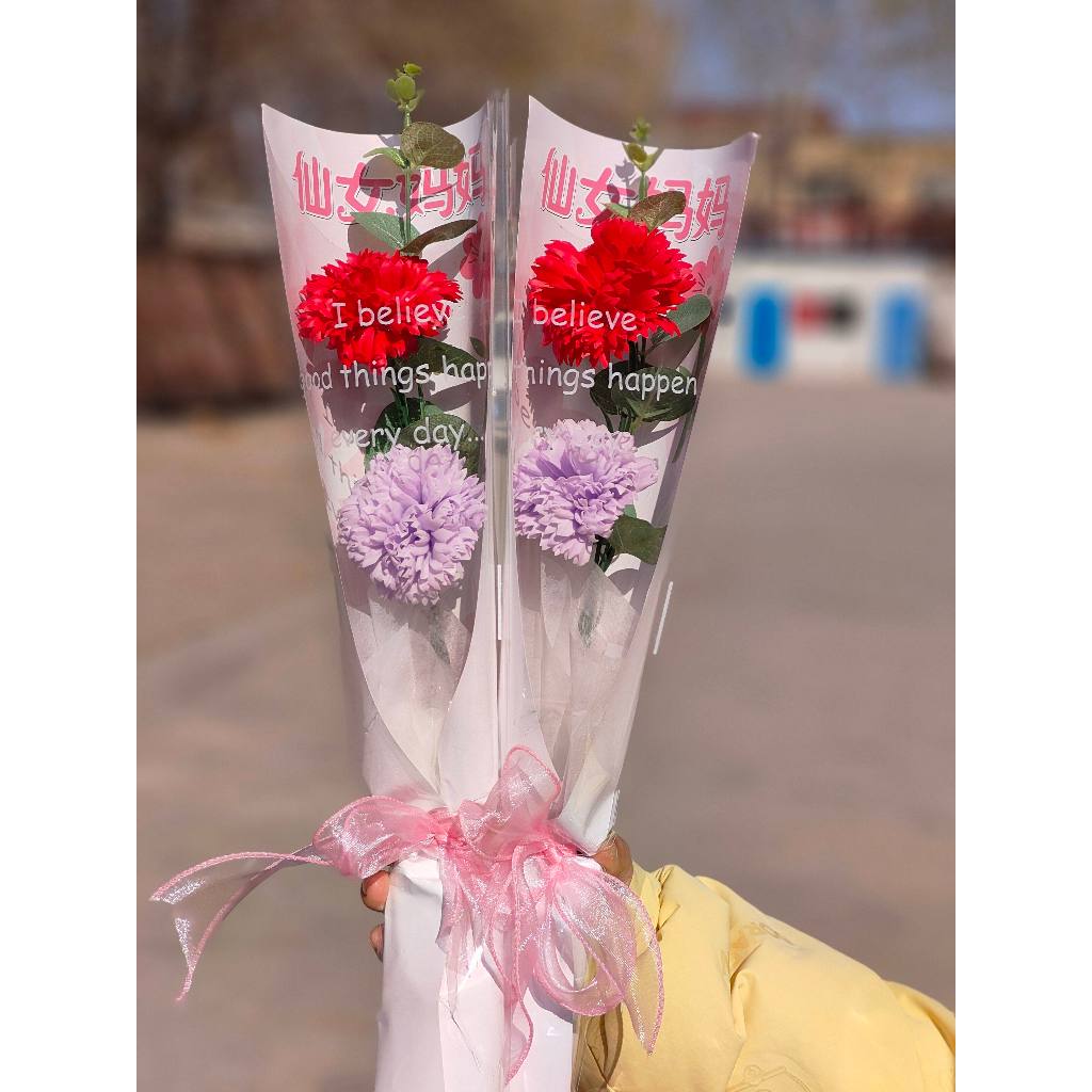 台灣現貨【仙女媽媽康乃馨花束】30cm粉色紅色母親節送禮花套花束 生日驚喜 感謝花禮 母親節花束 送媽媽 生日禮物