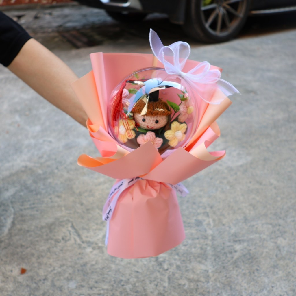 台灣現貨【波波球畢業花束】30cm畢業女孩男孩祝福花禮 畢業季送禮 典禮合照 櫥窗提袋燈串可選 拍照打卡紀念擺飾