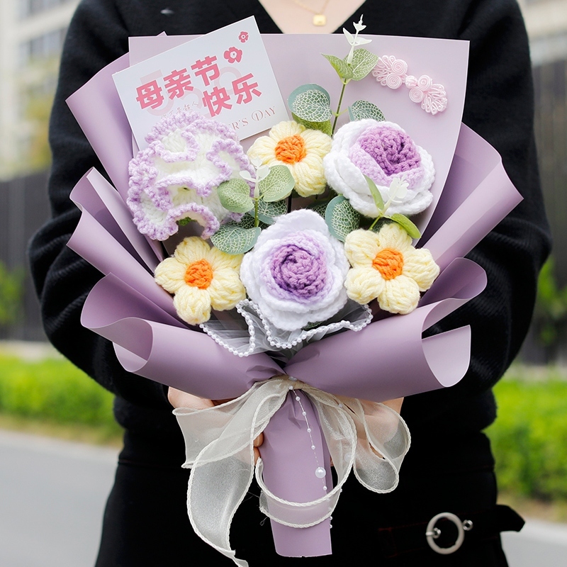35cm六朵康乃馨玫瑰雛菊花束(紫),純花束（無提袋／無燈串）