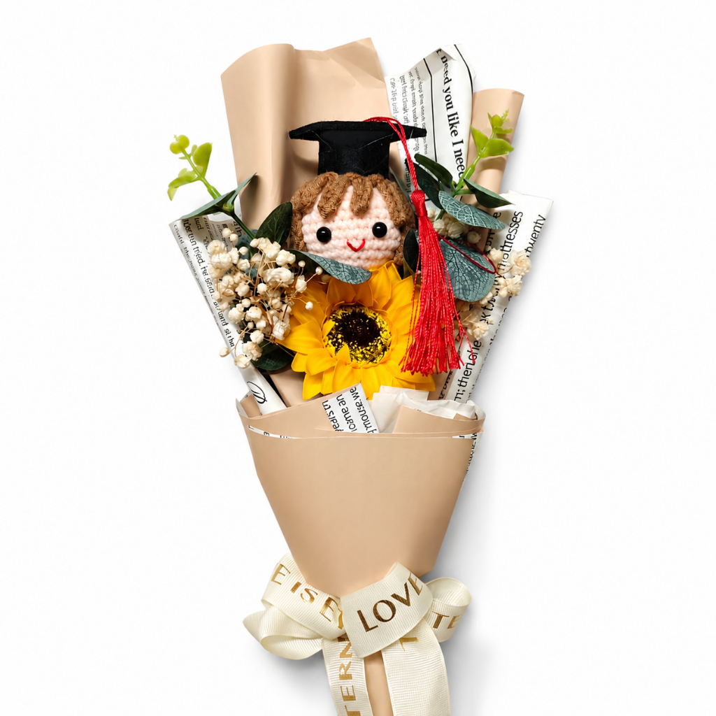針織畢業女孩＋向日葵滿天星(香檳包裝),提袋等其他配件可至加購區選購