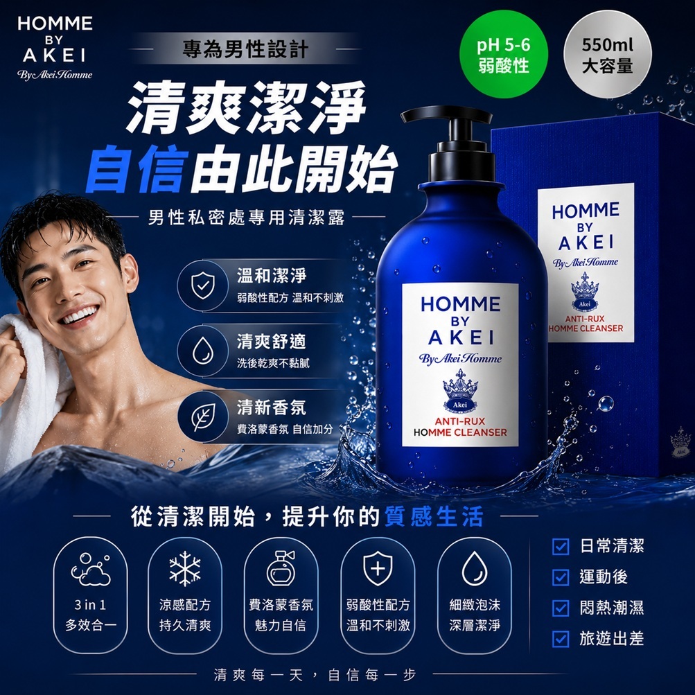 AKEI Homme Anti-Lux 多合一清涼男性私密處清潔液 550ml