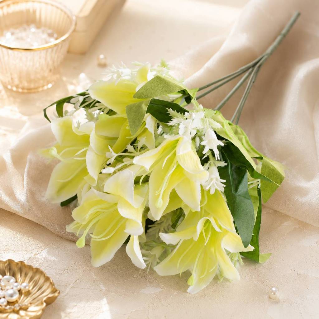 台灣現貨【仿真百合插枝】7頭百合花材插瓶花束佈置用 人造花枝條可彎折 花藝材料