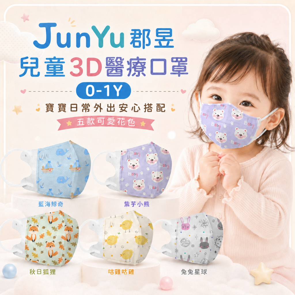 JunYu郡昱｜兒童3D醫療口罩(0-1Y)