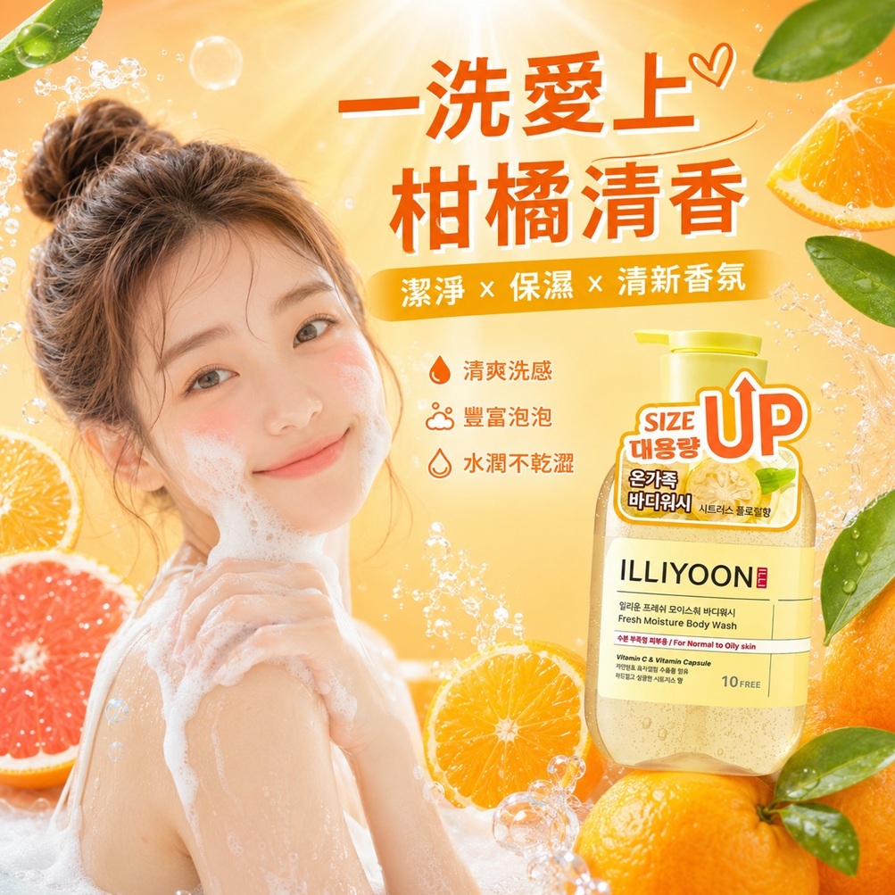 韓國 ILLIYOON 一理潤 清新保濕沐浴乳 柑橘香