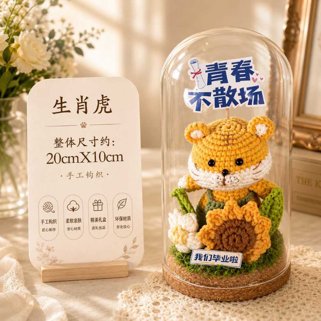 台灣現貨【20cm畢業生肖擺件】玻璃花罩, 玻璃罩, 畢業禮物, 畢業擺件, 生肖擺件, 生肖兔禮物, 生肖虎禮物