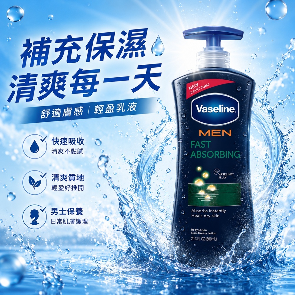 Vaseline 凡士林 Intensive Care 男保濕身體乳液(600ml)