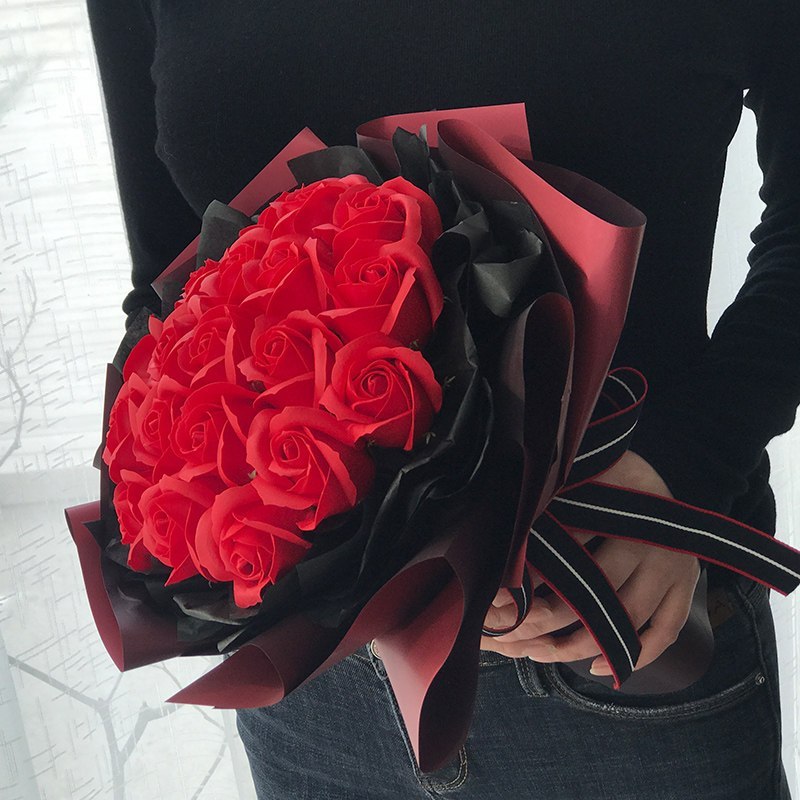 台灣現貨【紅玫瑰花束】30cm19朵酒紅包裝浪漫告白花禮 情人節生日驚喜送禮 櫥窗提袋燈串可選 拍照打卡桌面擺飾