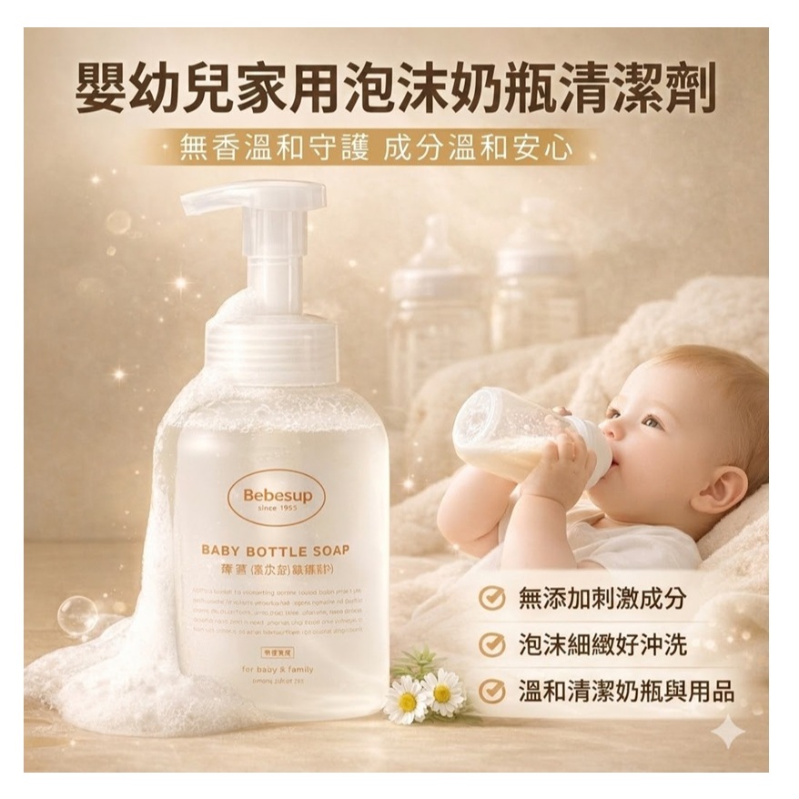 Bebesup 嬰幼兒家用泡沫奶瓶清潔劑 無香(500ml)