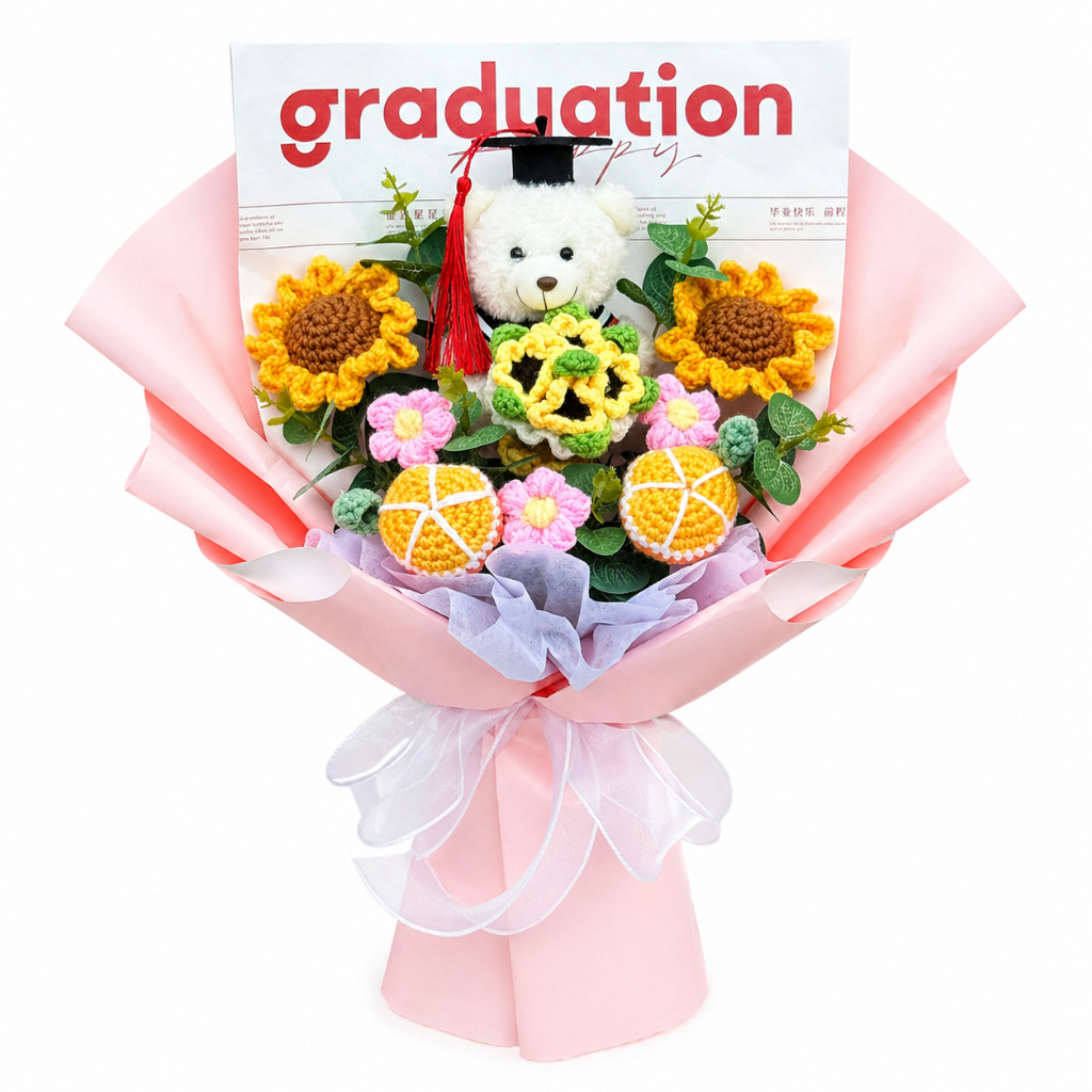 台灣現貨【畢業白熊花束】40cm吉利畢業熊粉色香檳祝福花禮 畢業季送禮 典禮合照 櫥窗提袋燈串可選 拍照打卡紀念
