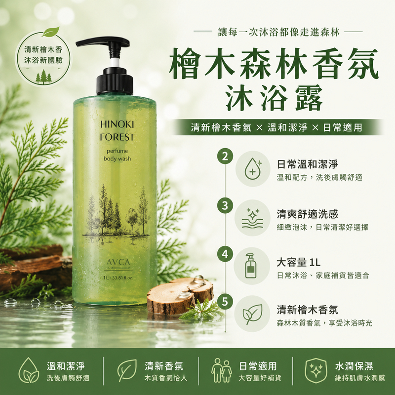AVCA 檜木森林香氛沐浴露 1L