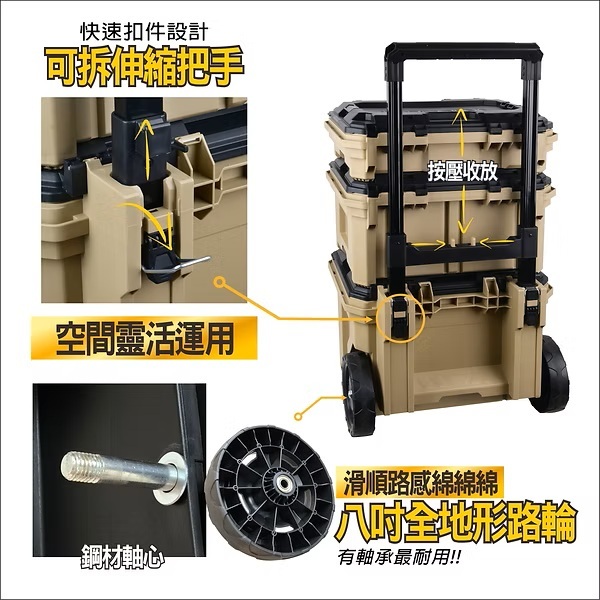 GFOX GB-006 系統工具箱 三件組 堆疊工具箱 堆疊式 工具箱推車 配套工具推車 三合一 拉車 露營 商品圖片 6