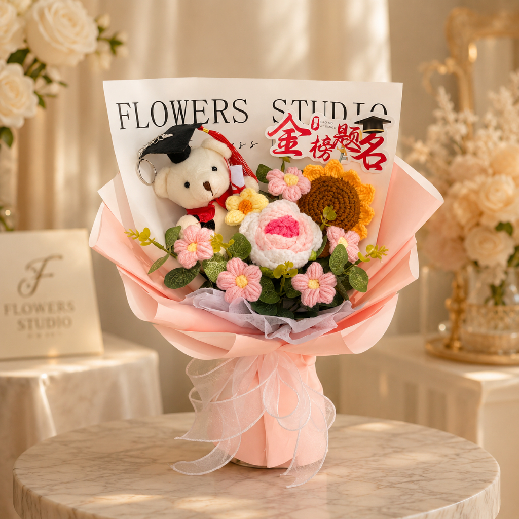台灣現貨【金榜題名畢業熊花束】35cm金榜題名花束, 畢業熊花束, 35cm畢業花束, 畢業季送禮, 升學祝福, 考試祝
