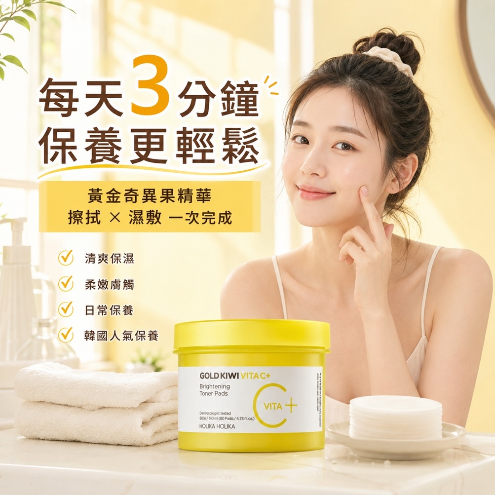 HOLIKA HOLIKA 黃金奇異果維他命C Plus亮白護膚棉片(80片)