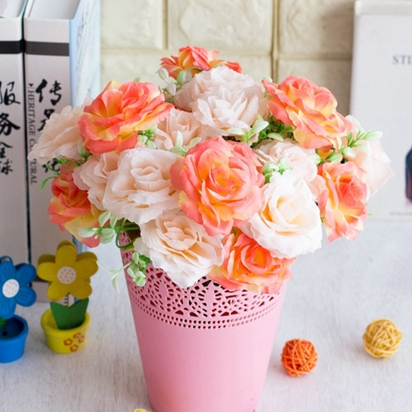 台灣現貨【6頭芙蓉玫瑰】27cm6頭芙蓉玫瑰, 芙蓉玫瑰花束, 仿真玫瑰花材, 27cm仿真花, 六朵玫瑰, 花瓶插花
