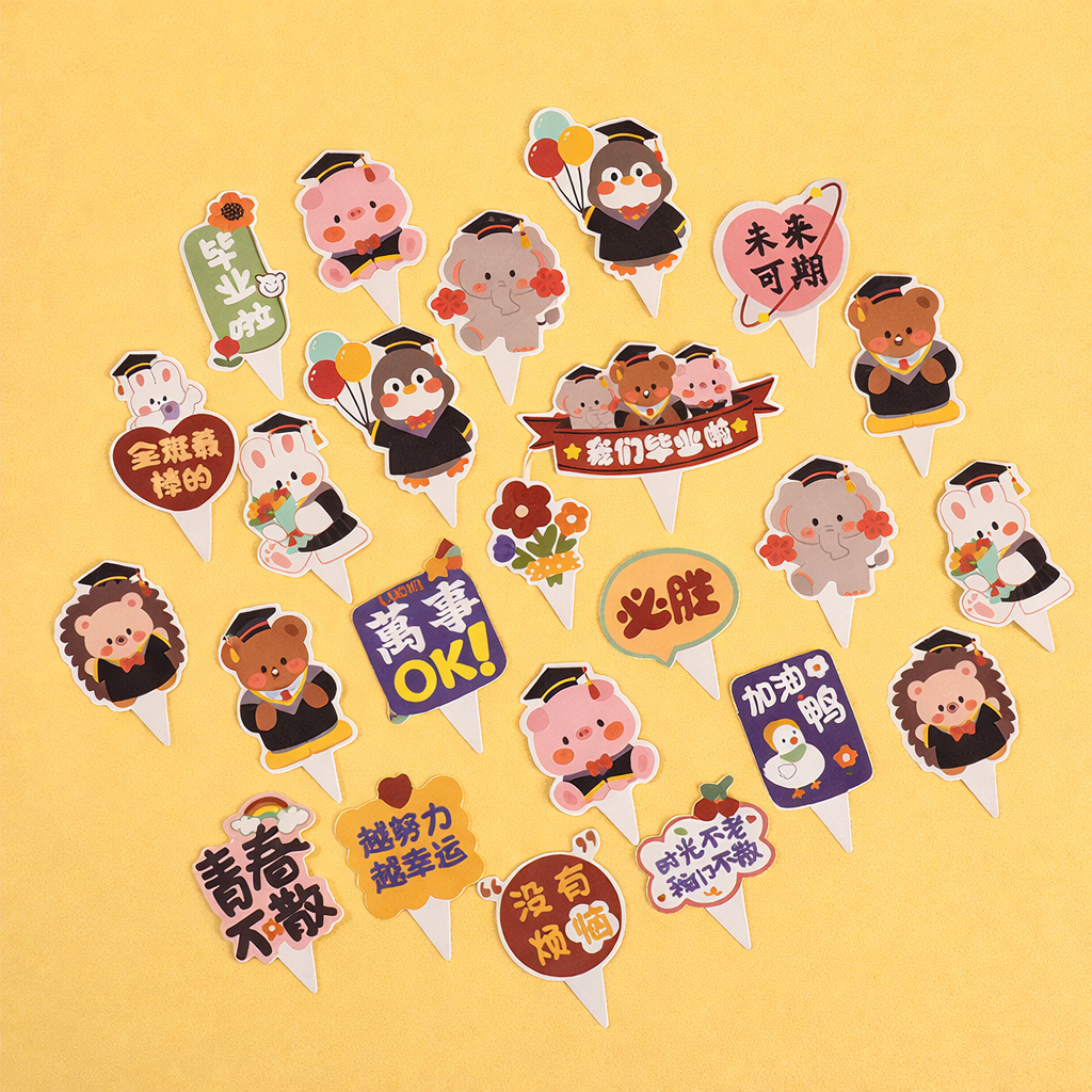 6cm動物畢業三角插牌（２４入）