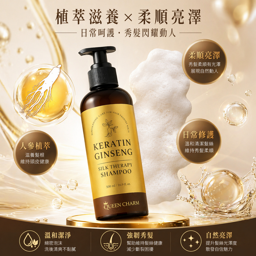 韓國 QUEEN CHARM 角蛋白高麗蔘洗髮乳/護髮素 500ml