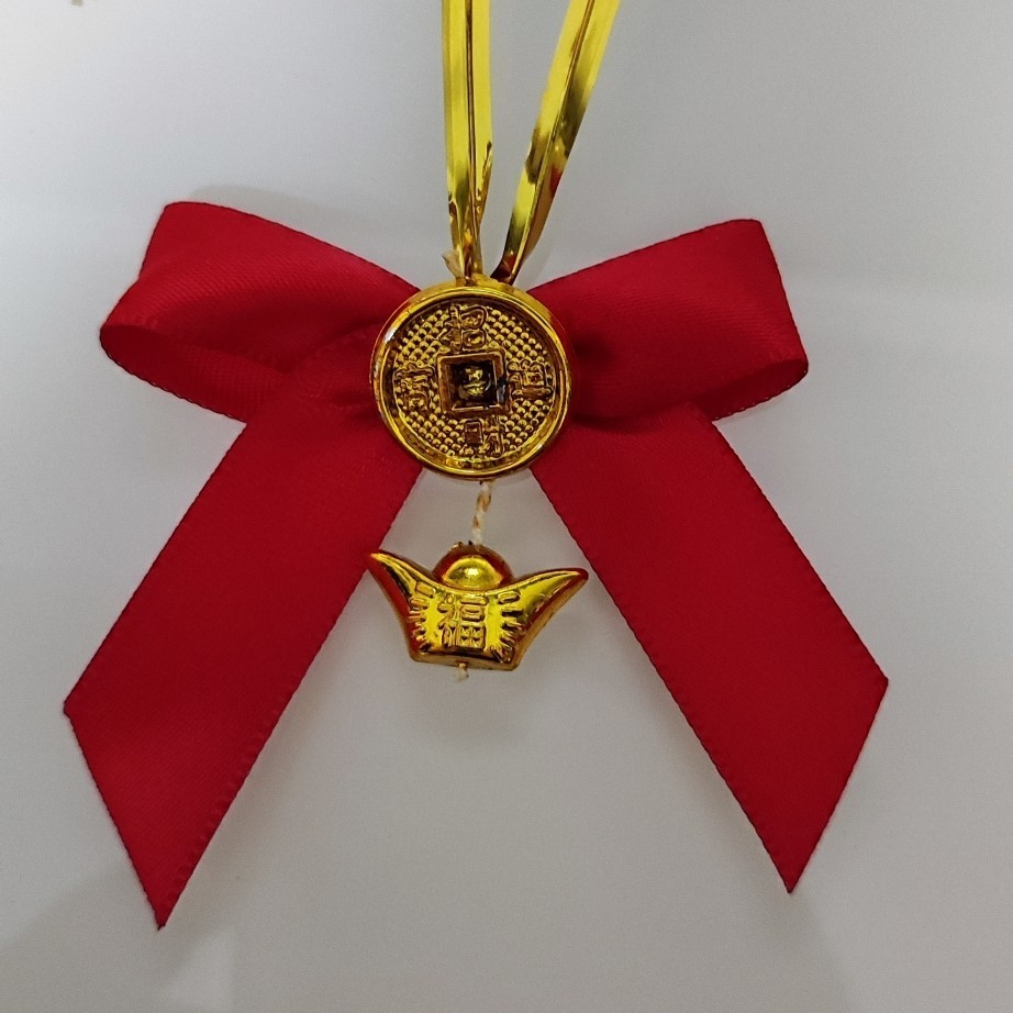 台灣現貨【節慶紅色緞帶】鈴鐺紅果冬青福字元寶圖樣 1cm 包裝材料 花束配件 禮盒包裝 節慶包裝