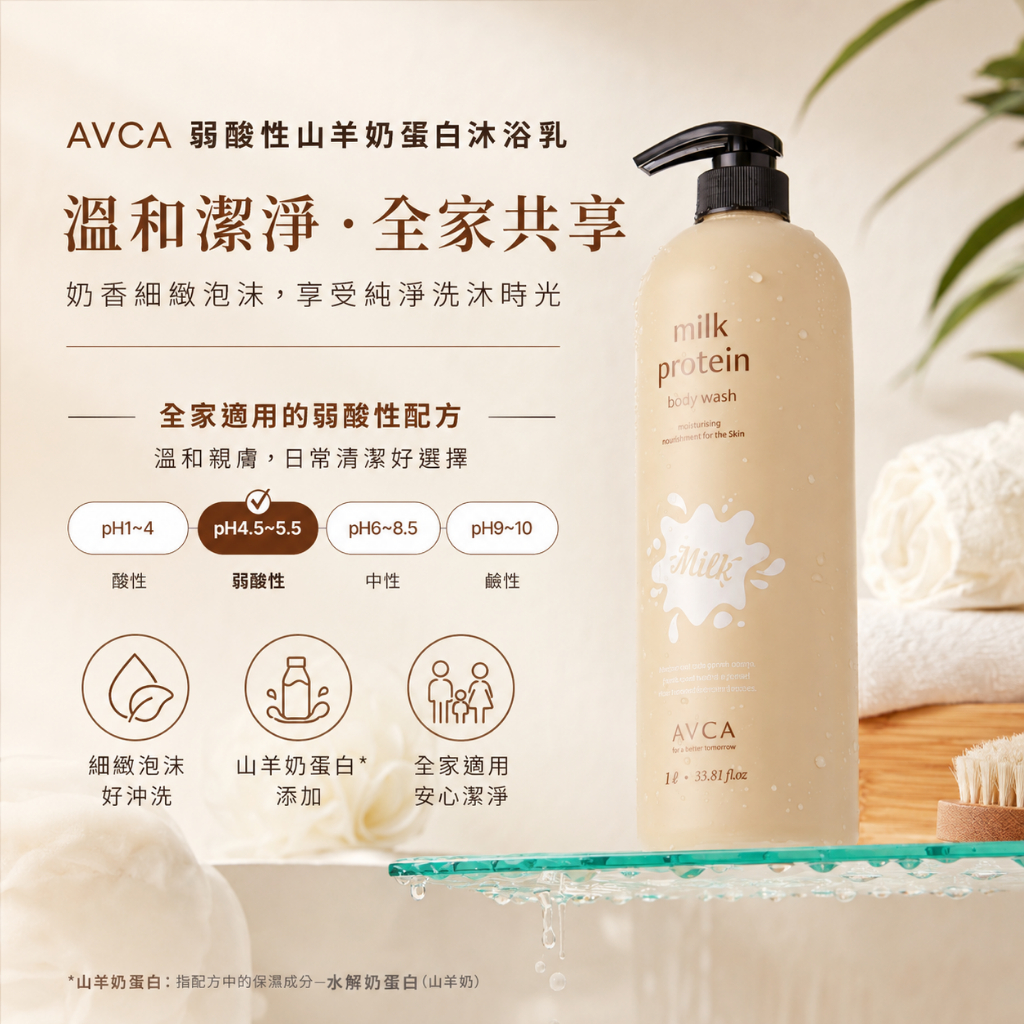 AVCA 弱酸性山羊奶蛋白沐浴乳 爽身粉香 1L