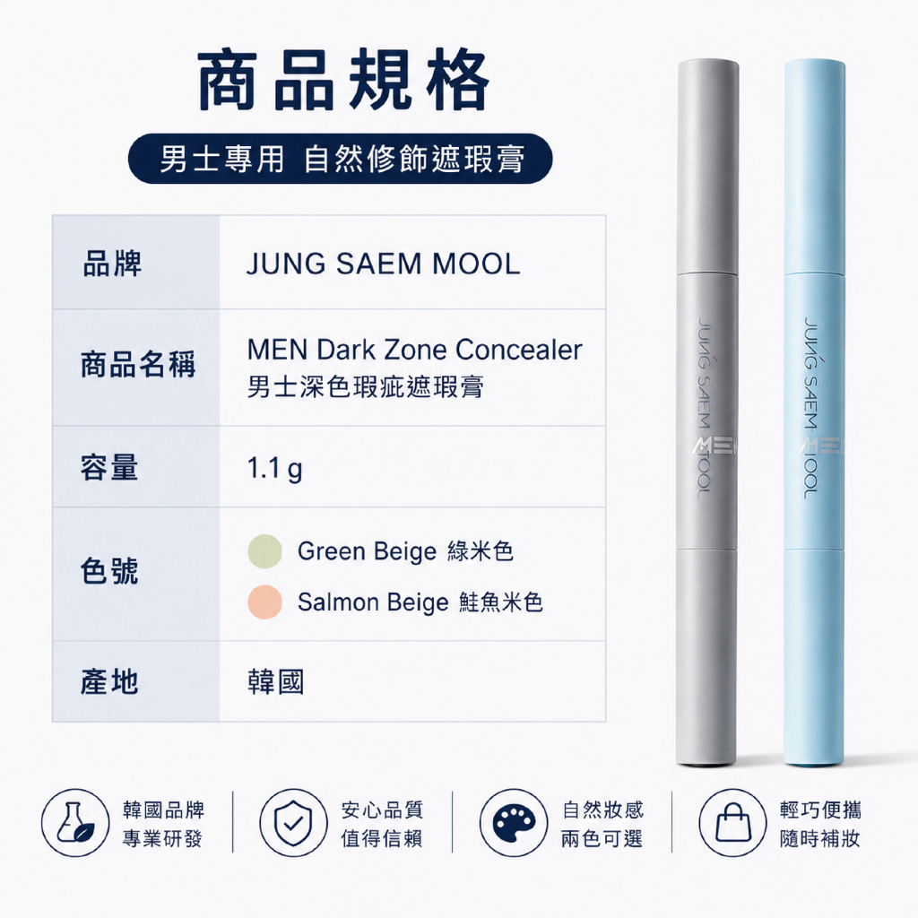 JUNG SAEM MOOL 鄭瑄茉 男士深色瑕疵遮瑕膏 綠米色 鮭魚米色