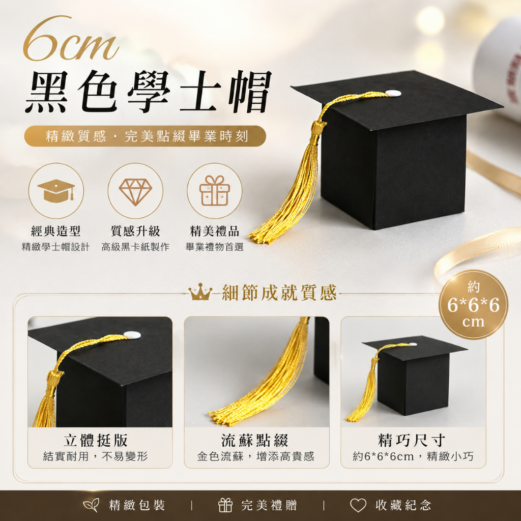 台灣現貨【6cm黑色學士帽】5入10入25入迷你畢業帽裝飾配件 金莎盒 黑色學士帽, 迷你畢業帽, 畢業帽裝飾, 畢業季