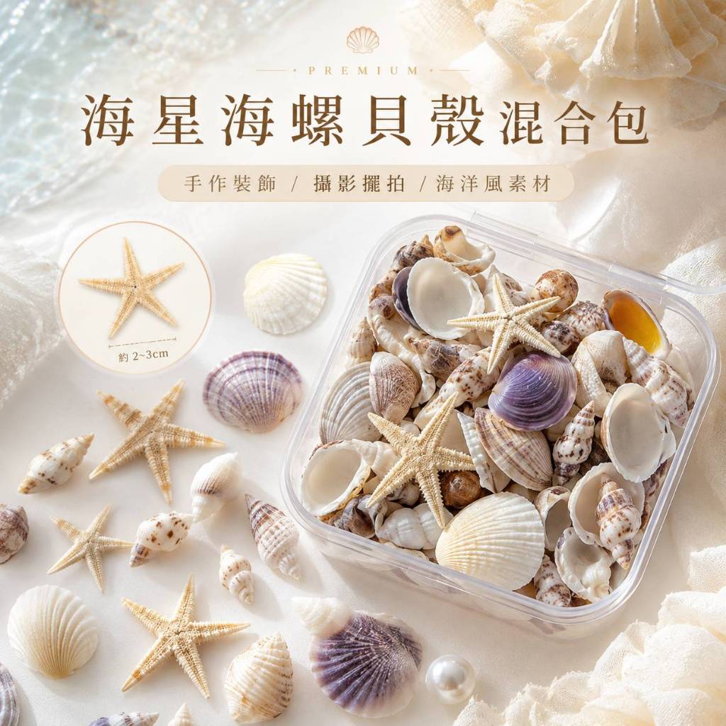 台灣現貨【夢幻海洋DIY藝術材料包】海星海螺貝殼混合包迷你海星 夢幻海洋DIY材料包, 海星材料, 海螺殼材料, 貝殼材