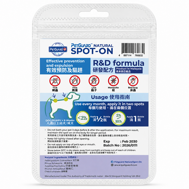 PETGUARD 天然草本驅蟲除蝨滴劑 小型犬/中大型犬