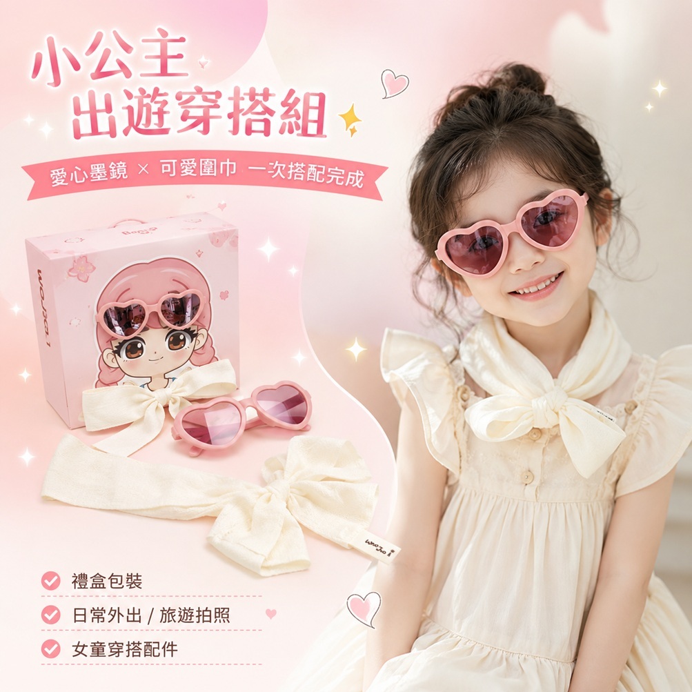 Woojooi 女童愛心太陽眼鏡圍巾禮盒