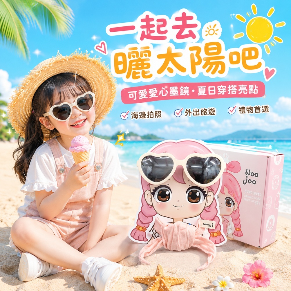 Woojooi 女童愛心太陽眼鏡圍巾禮盒