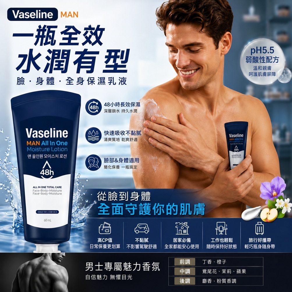 C2Y 凡士林 男士多效合一保濕乳液(60ml)