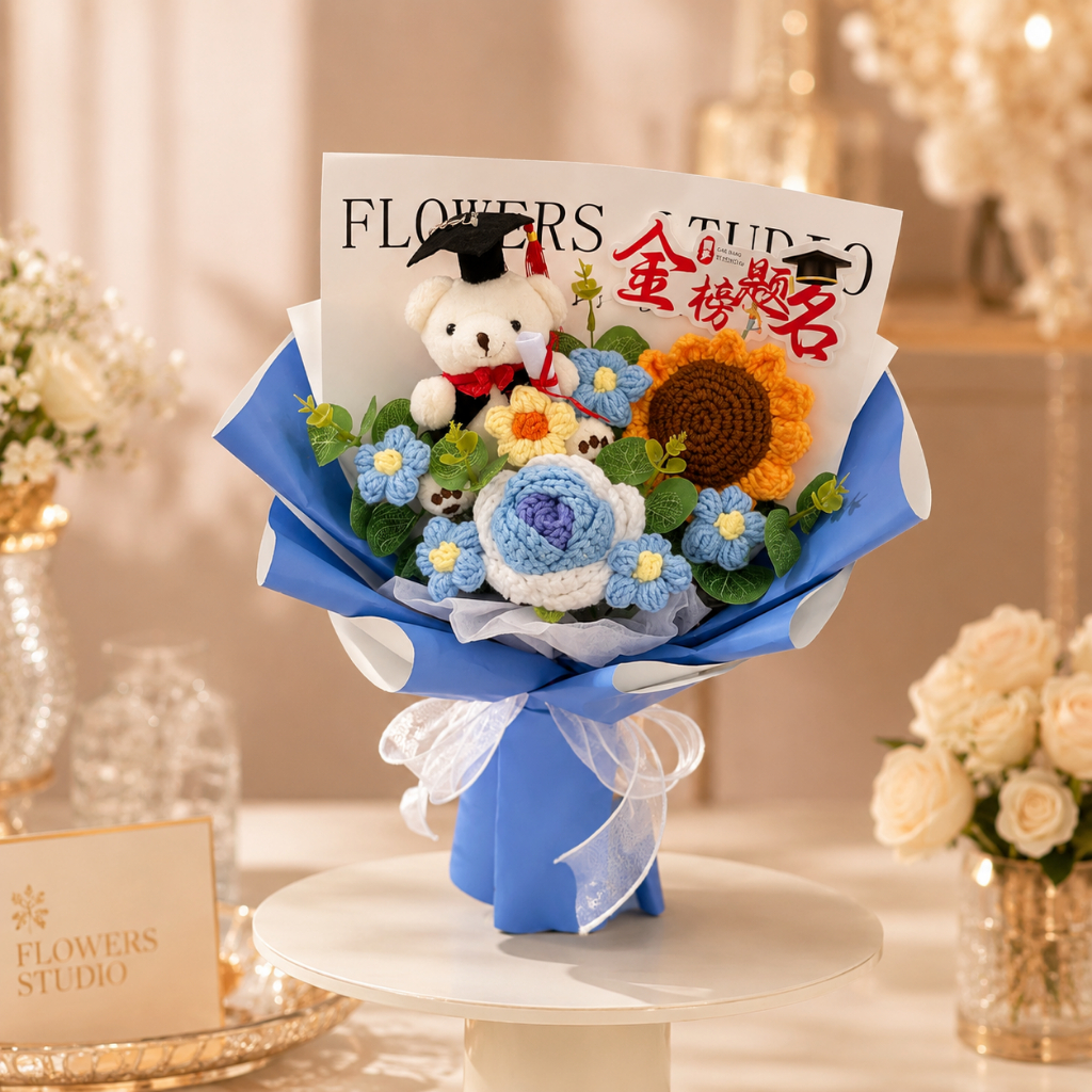 台灣現貨【金榜題名畢業熊花束】35cm金榜題名花束, 畢業熊花束, 35cm畢業花束, 畢業季送禮, 升學祝福, 考試祝